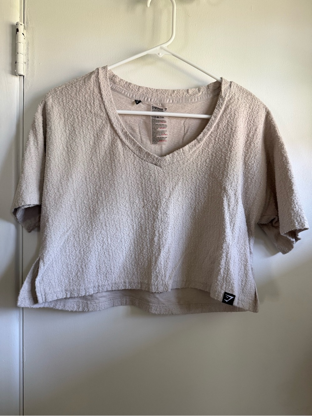 Gymshark Beige Textured V-Neck Crop Top, Size Medium